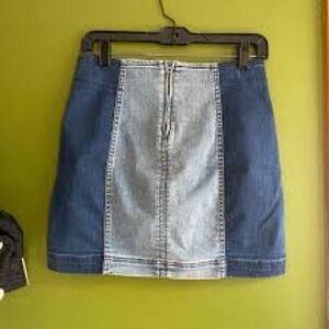 Color Block Blue and White Denim Skirt with Elastic Waist